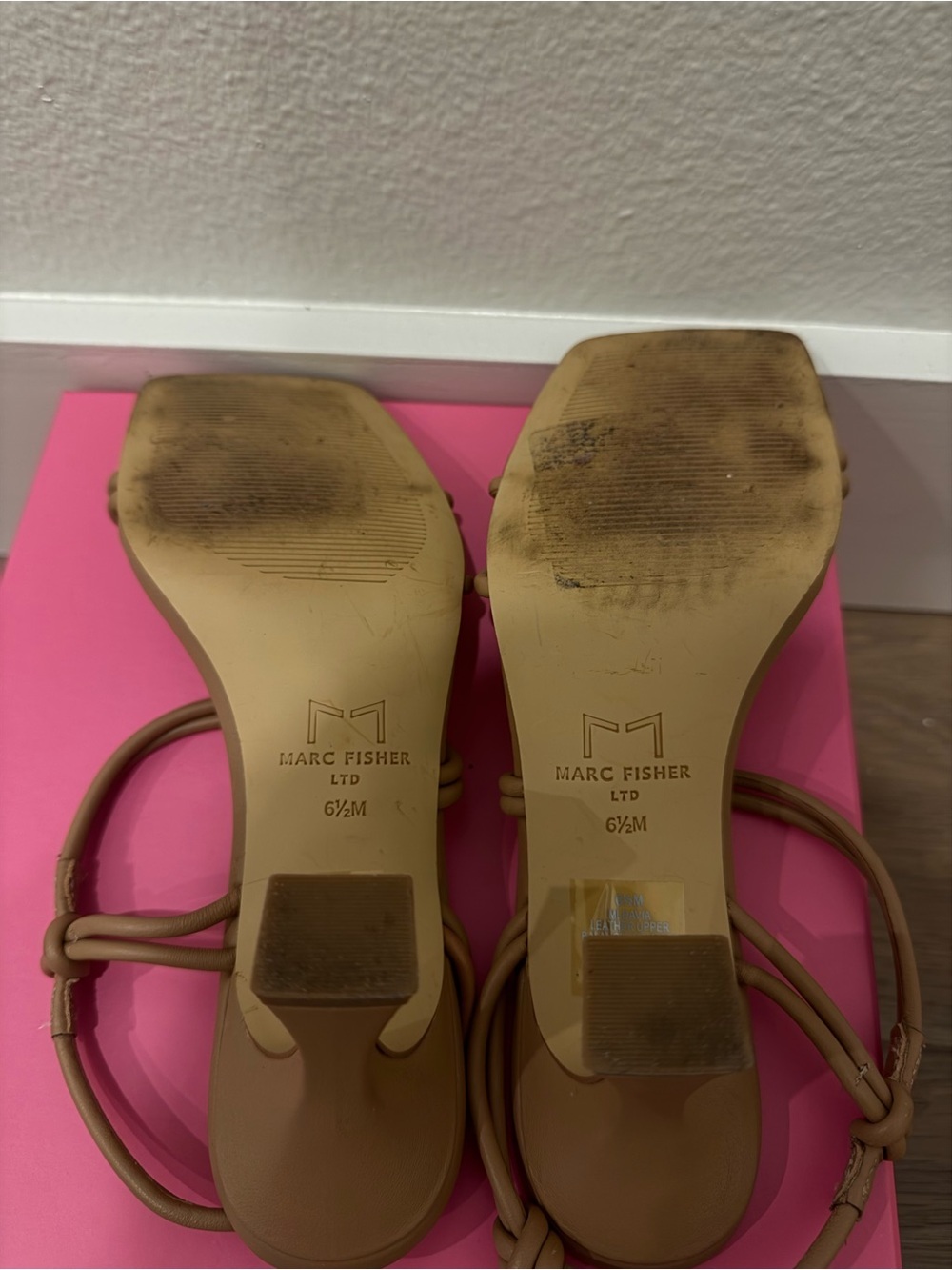 Marc Fisher Tan Strappy Square-Toe Heels - Picture 3 of 3